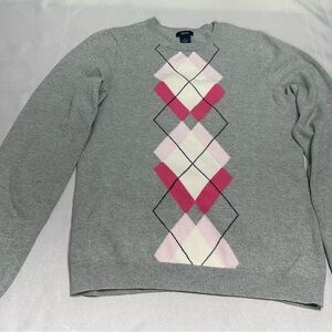 Izod Gray Sweater with Pink Argyle Pattern